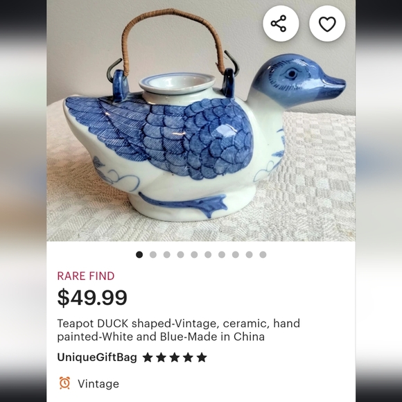 Rare find Vintage ceramic hand painted duck teapot and lid 9 in lo - Picture 10 of 11